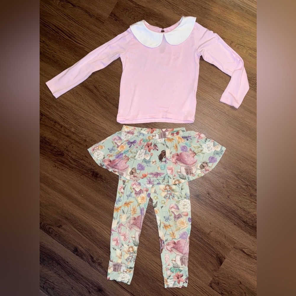 Posh Peanut LS Peter Pan Collar Blouse & Skirted Legging (3-5T)